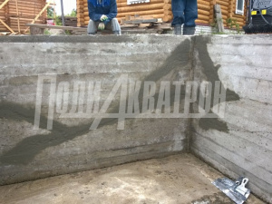 Гидроизоляция материалом ПОЛИАКВАТРОН холодных швов бетонирования стены